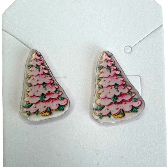 Set of 3 Pink NEW Christmas Holiday Stud Acrylic Handmade Earrings - Picture 5 of 6
